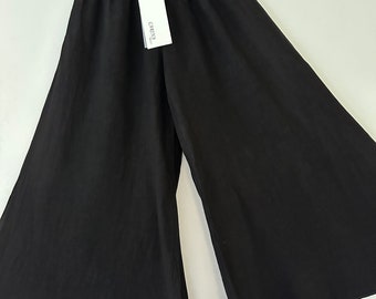 Made in Italy Linen Black wide leg palazzo trousers Lagenlook pants one size 8-16