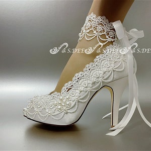 Bling Wedding Shoes, Ivory Satin and Lace Bridal Shoes With