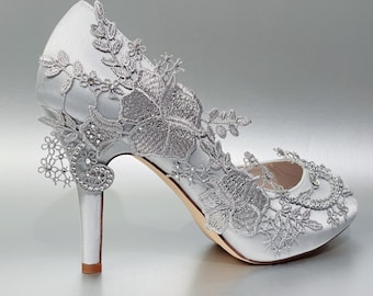 Silver strappy shoes wedding online