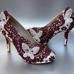 Burgundy lace wedding shoes online