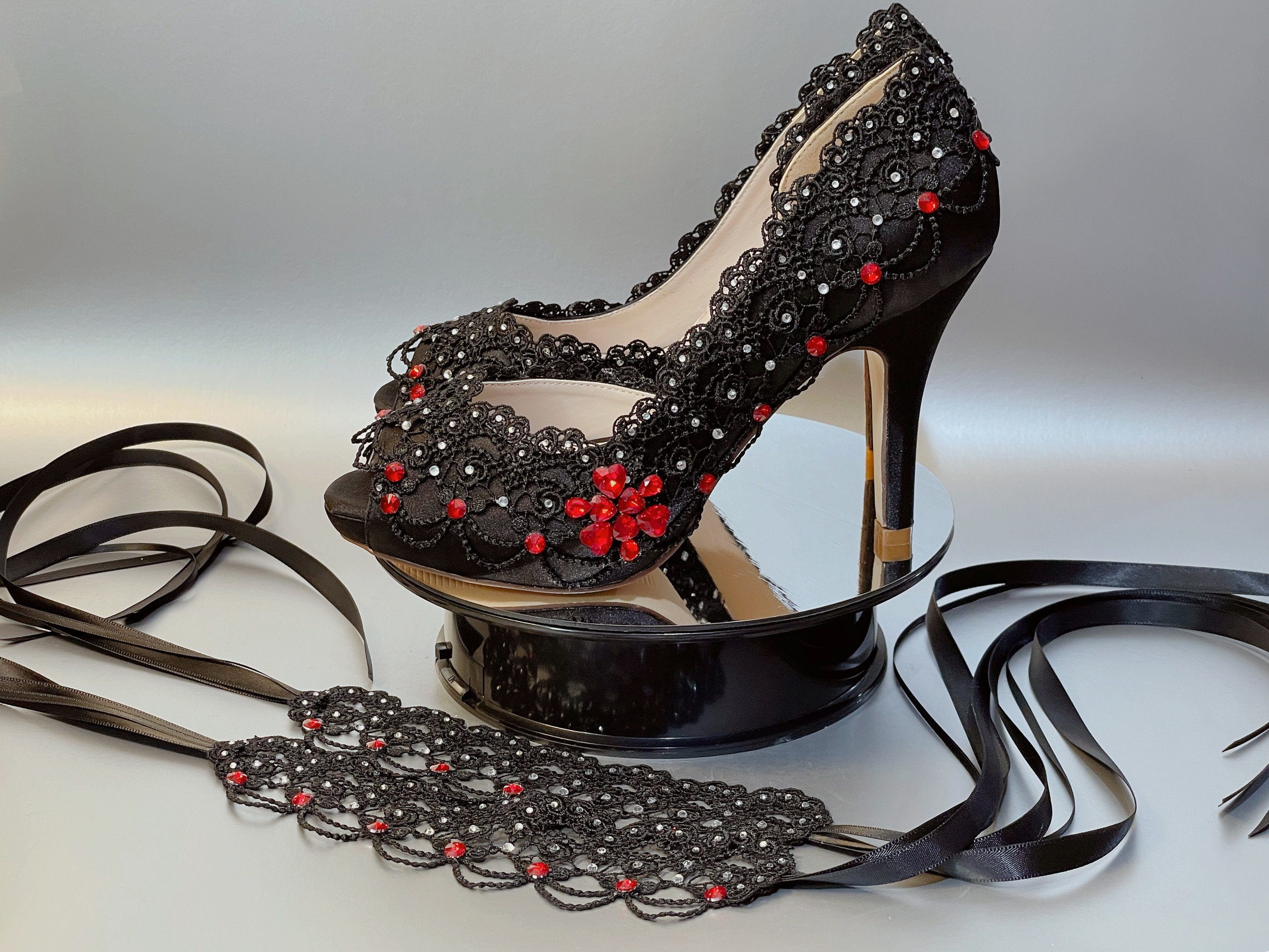 Gothic Wedding Shoes for Bride, Bridal Heel,black Red Pattern