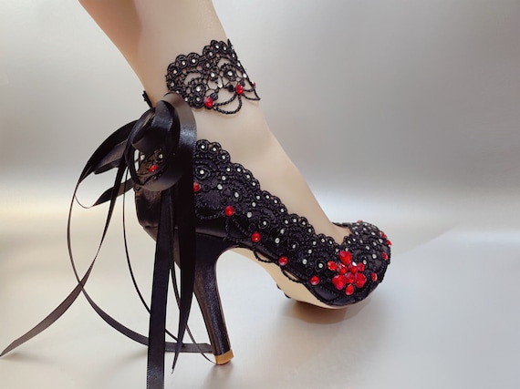 black lace dress red heels Prom2022 perfection! -- Style 11068 & 1740 : @jennaschmidttt