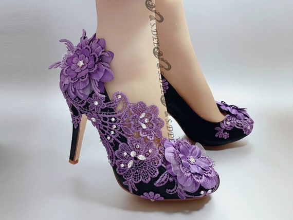 Women & Girls Fashionable Lilac Platform Heels | Retro Style Purple Ankle  strap Chunky Heels |