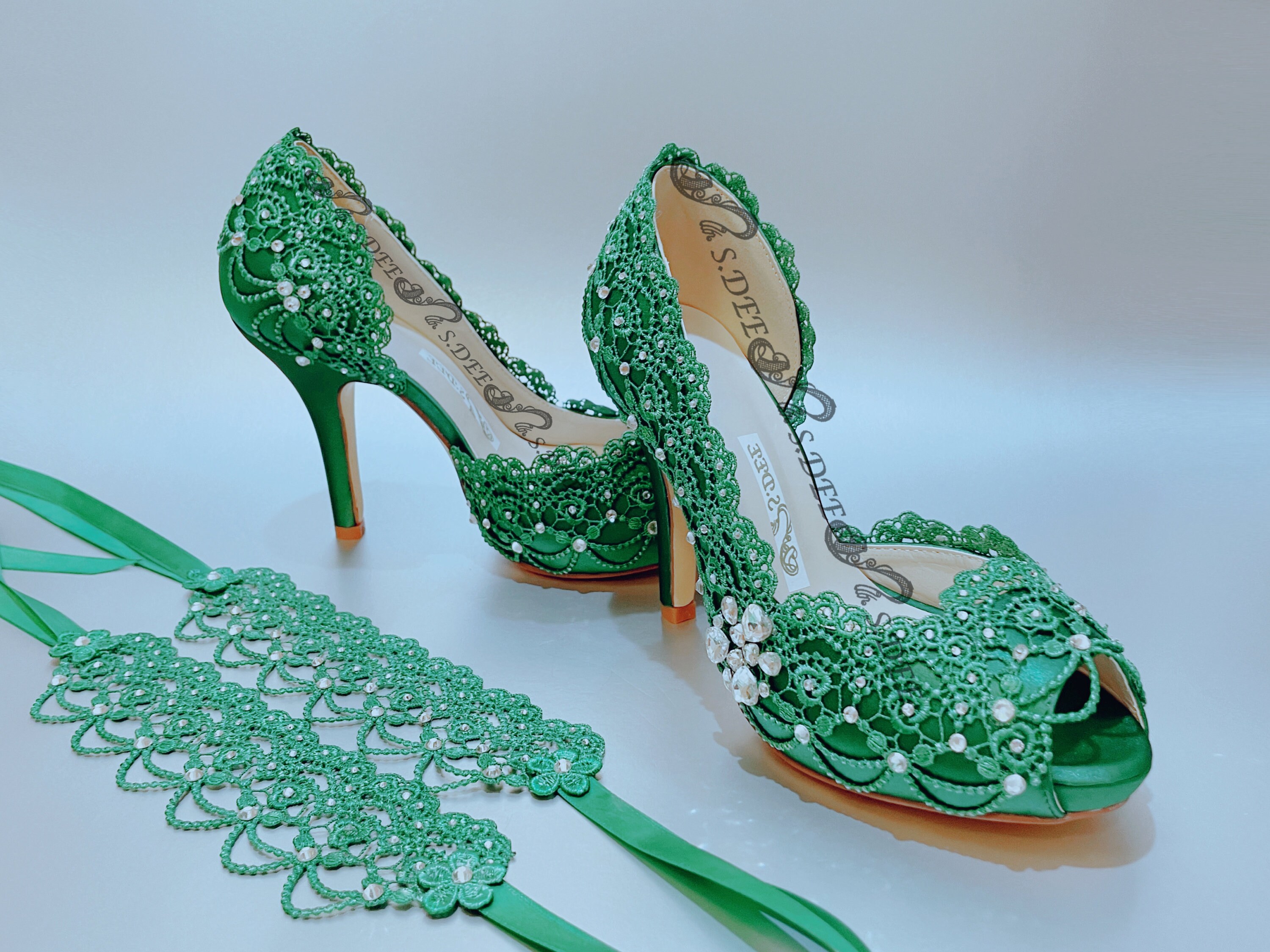 Emerald Green Open Toed Heels - Etsy