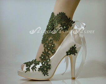 white ribbon platform heels