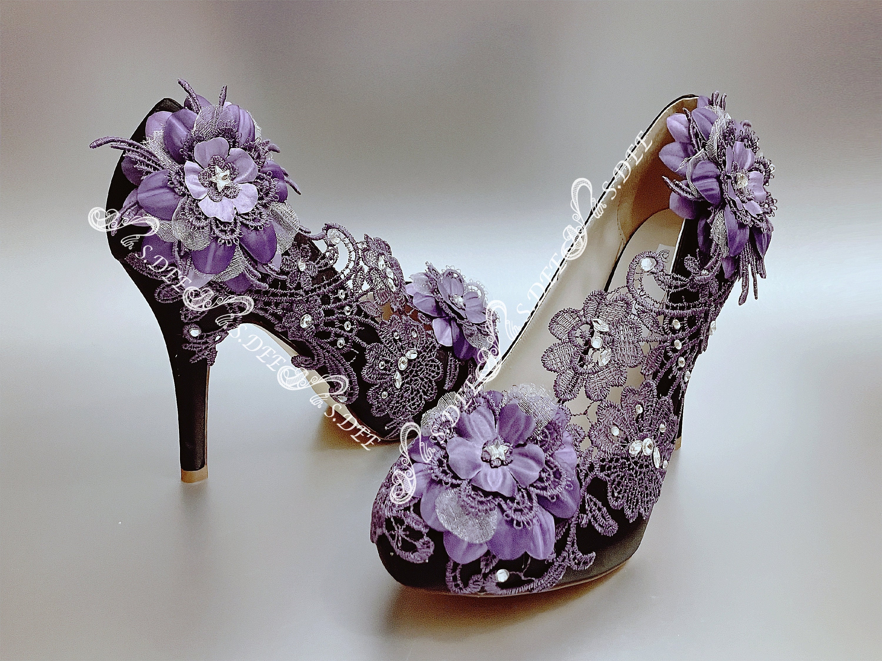 Buy Wedding Shoes for Bride S.DEE Handmade Purple Lavender Lilac Lace  Closed Toe Pump Vintage Look Satin Butterfly Bridal Engagement Heels Wedge  Online in India - Etsy
