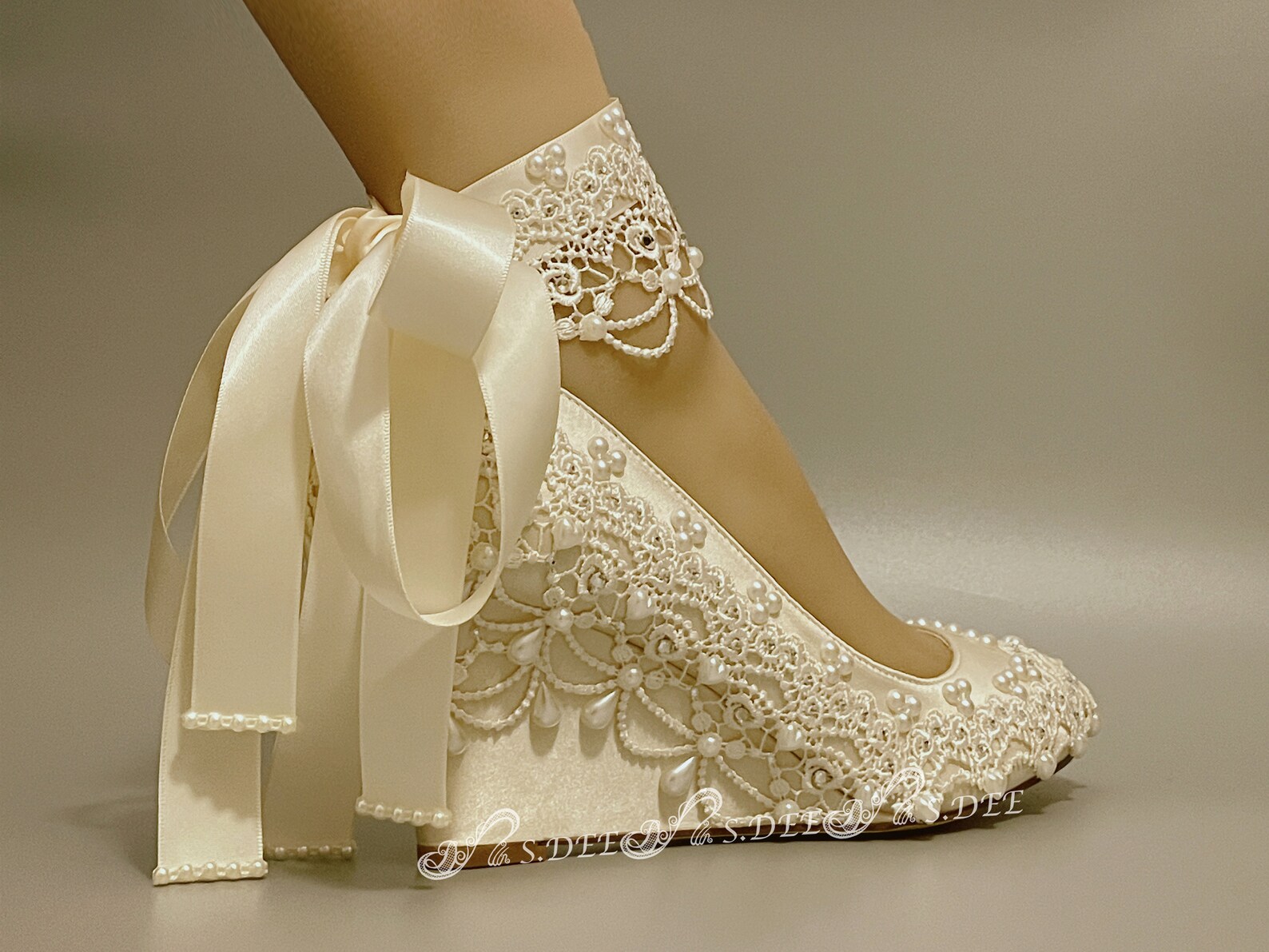 champagne wedge shoes