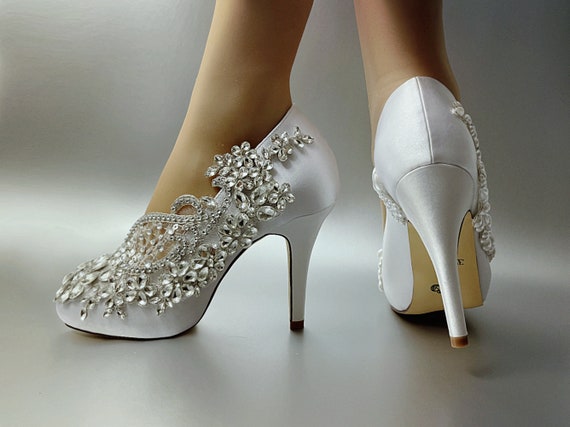 Wedding Shoes White Satin Platform Heels Wedding Shoes For Bride