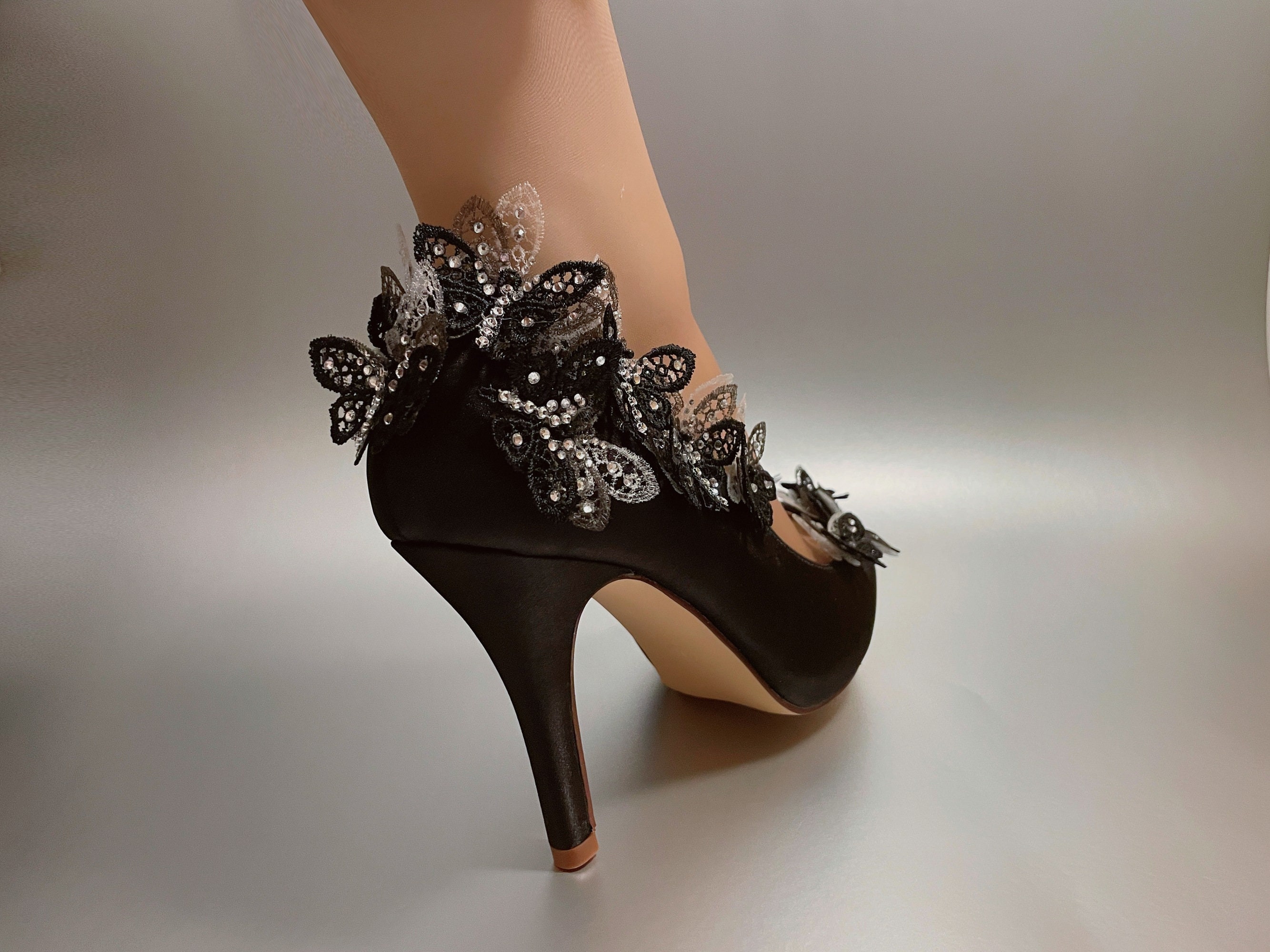 Wedding Shoes for Bride, Bridal Heel, Fairy Satin Black