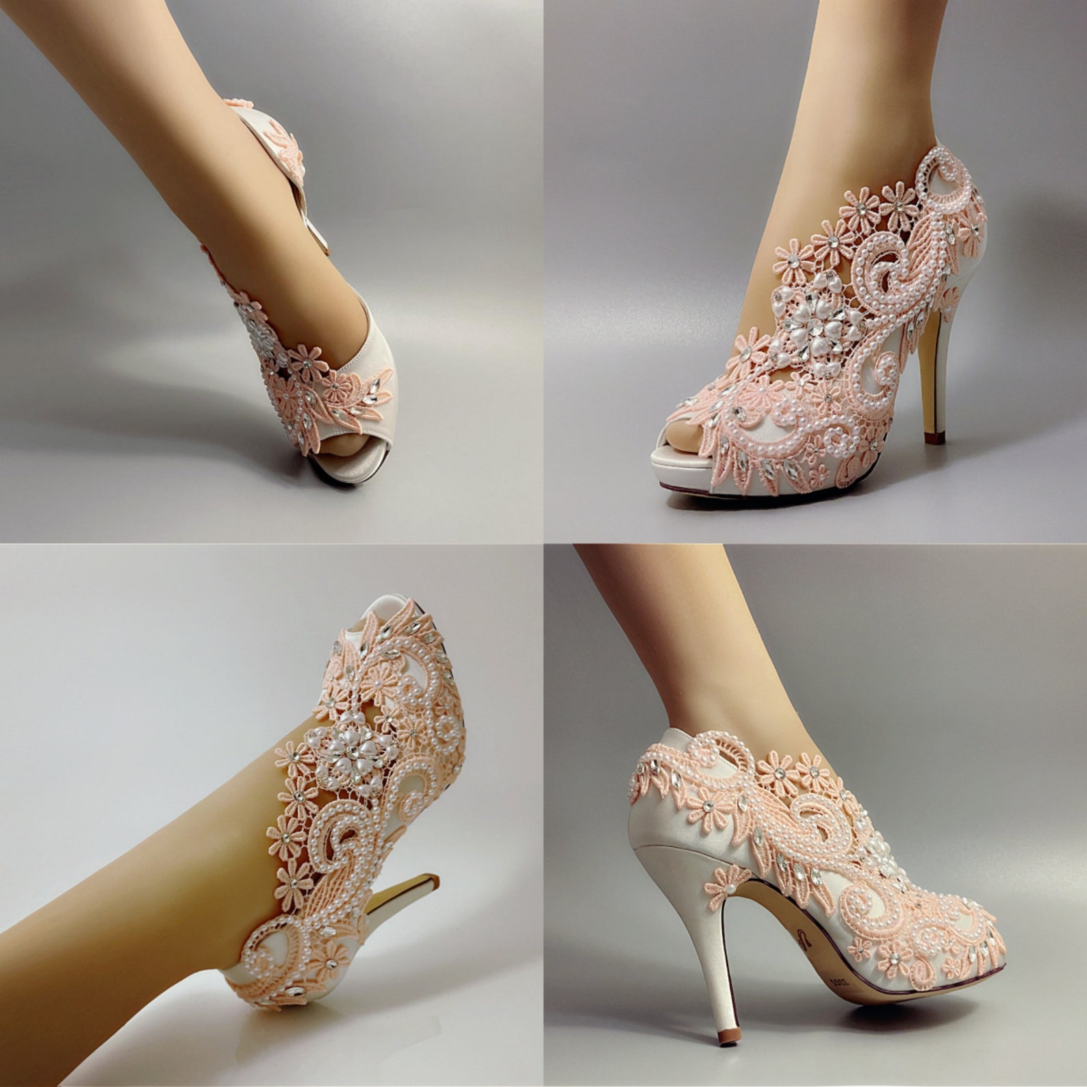 Wedding Shoes for Bride, Blush Pink Bridal Heel, Embellished Handmade ...