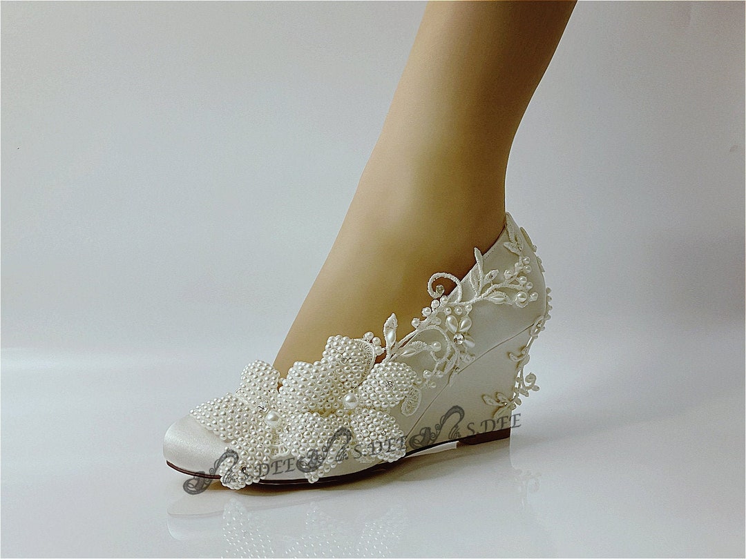 Women's Wedding Shoes Decorative Heel Wedding Heels Bridal Shoes With Beading WS0009