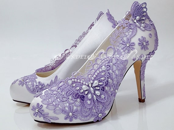 Lavender Suede Wedding Shoes With 'cherry Blossom', Embellished Bridal Shoes,  Wedding Heels for Bride - Etsy