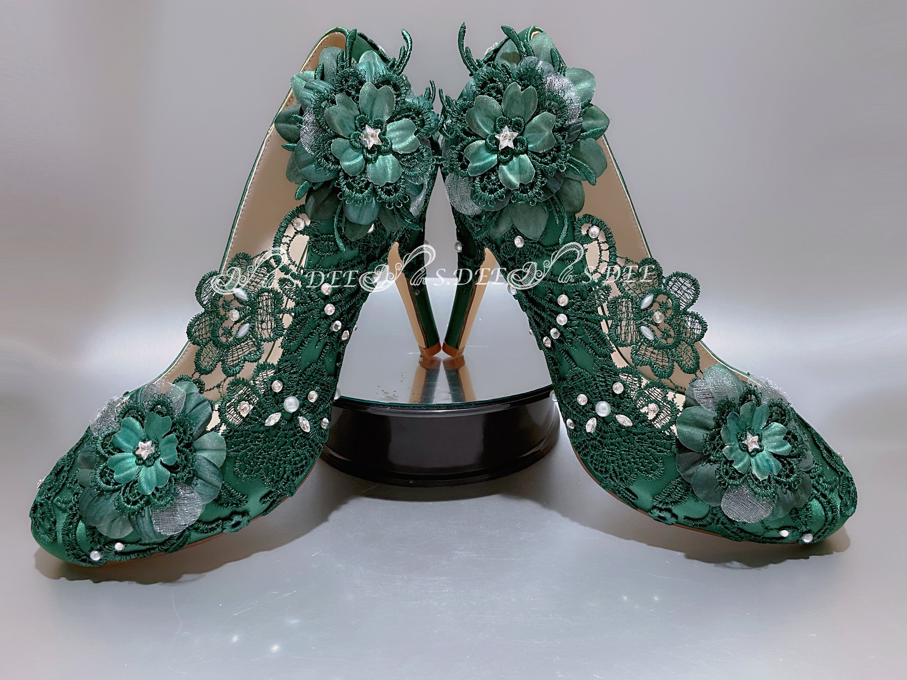 Emerald Green Wedding Shoes Wedge for Bride S.DEE Lace