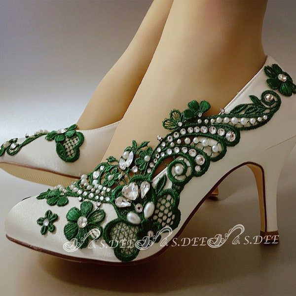 emerald green and gold shoes