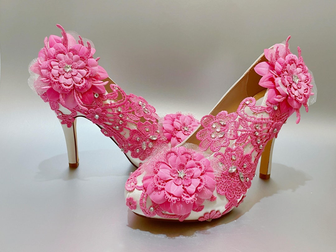 Flower Fuschia Wedding Shoes Wedding Sepatu Heels Pink Wedding