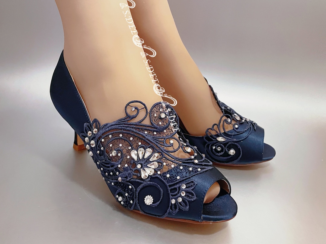 navy low heel shoes for wedding