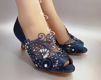 Navy Blue Wedding Shoes for Bride, Midnight Blue Bridal Heel