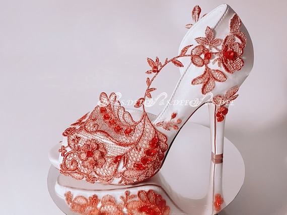 Wedding Wedge for Bride S.DEE Red Metallic Ivory