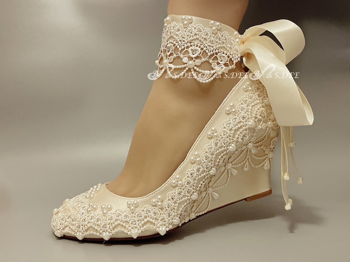 Champagne Light Gold Wedding Shoes Wedge for Bride S.DEE image 1