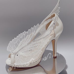 Transparent Mesh Wedding Sandals Shoe Wedge for Bride S.DEE crystal Feather Satin Open Toe Small Heel Wedges Bridal Lace Rhinestones slipper