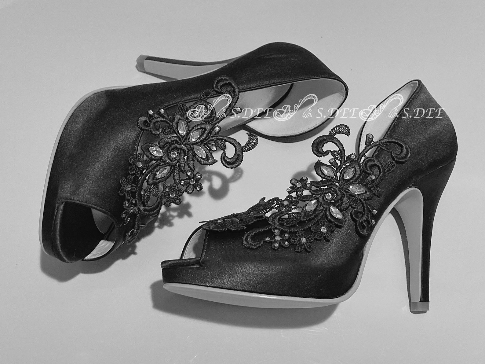 Black Wedding Shoes for Bride S.DEE Asymmetric Black Satin Etsy