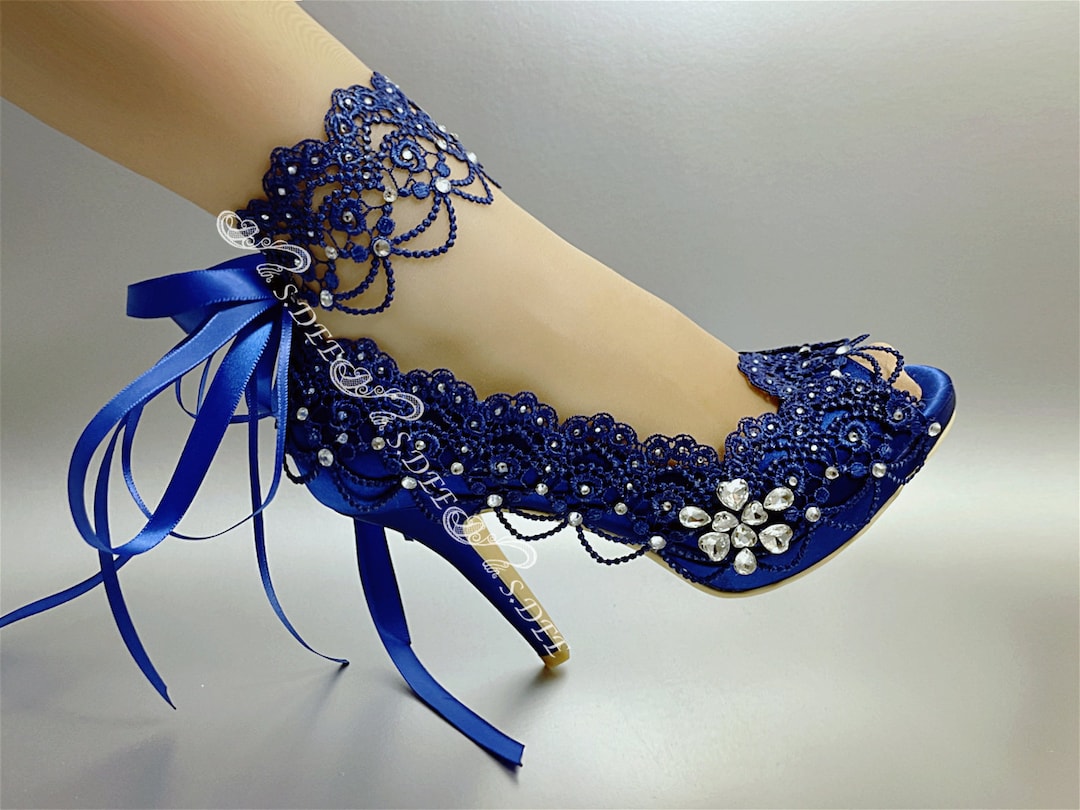 Blue Wedding Shoes for Bride S.DEE Rose Metallic Blue Gold Silver Satin