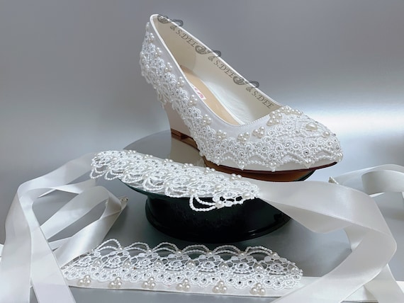 Bride Shoes White Sparkly Wedges For Wedding Light Ivory Off White
