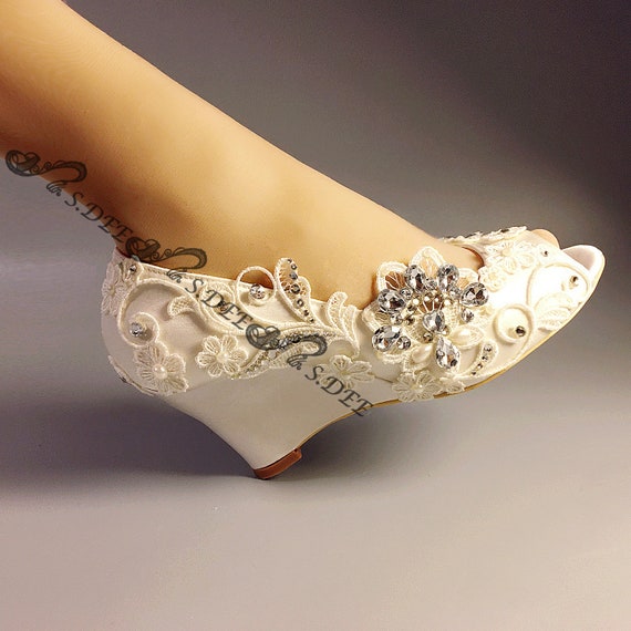 Ivory low wedge wedding shoes deals
