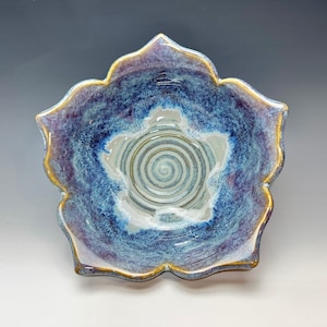 Large Blue Bellflower Bowl, Handmade, Hand-carved Pottery