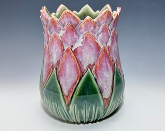 Protea Vase, Hand-carved Pottery Vase
