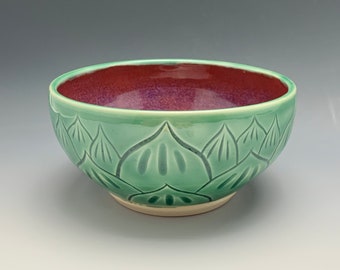 Handmade Succulent Bowl, Hand-Carved Pottery