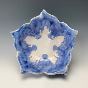 Bellflower Bowl, Blue and Cream, Hand-carved, Handmade Pottery