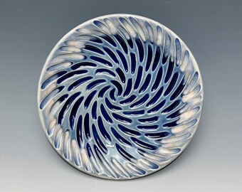 Hand-carved Whirlpool Trinket Dish, Ring Dish, Handmade Pottery