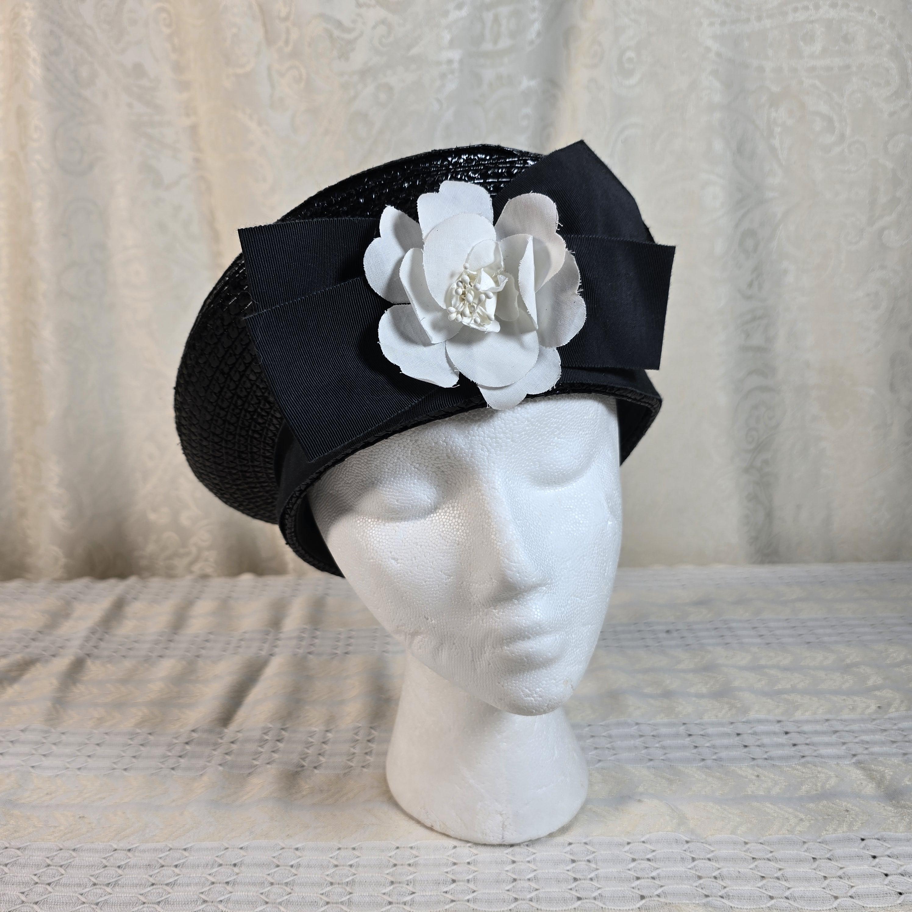 VIntage Plaza Suite Black Wool Felt‎ Pillbox Hat Veil Rose Ribbon Womens Pillbox Black Vintage Hats for Women for sale | eBay main image 4