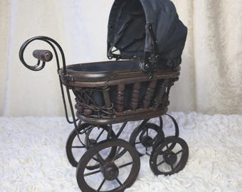 Antique French Victorian Style Hand Made Doll Carriage/Pram/Buggy