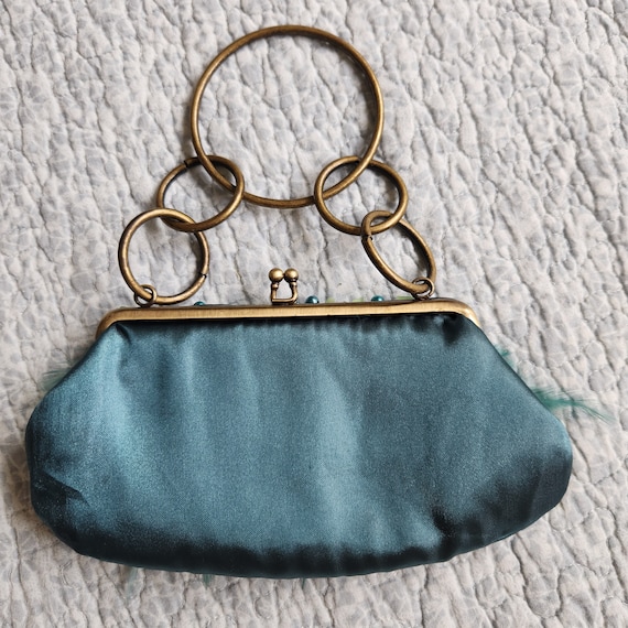 Rare Find Vintage Emerald Green Satin Bag with Be… - image 7