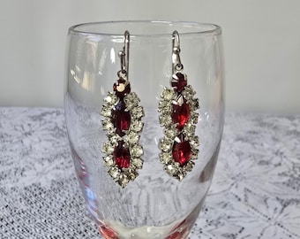 Vintage (from the 1950&#39;s) Estate Dangle /Drop Red and Clear Crystal Earrings