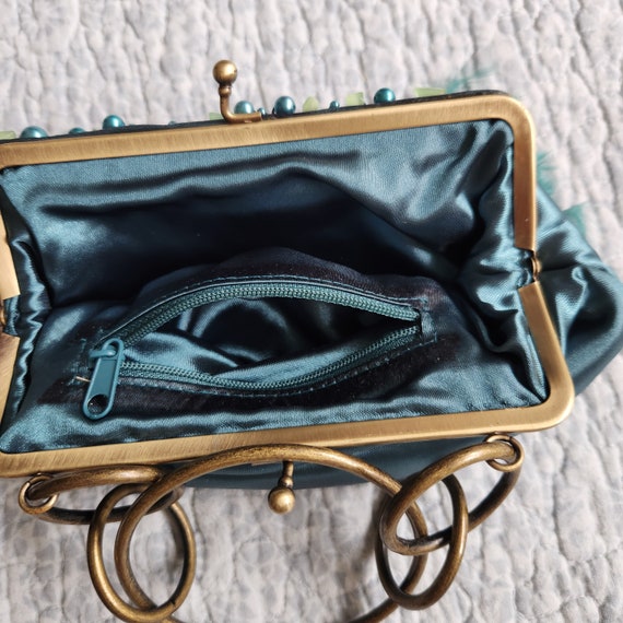 Rare Find Vintage Emerald Green Satin Bag with Be… - image 8
