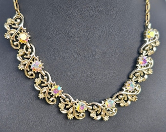 Beautiful Vintage Coro Rhinestone Choker Necklace/Aurora Borealis Necklace