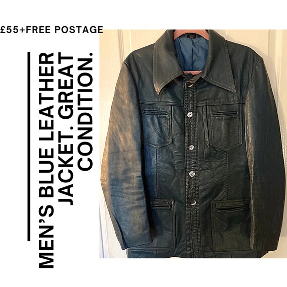 VINTAGE LEATHER JACKET - mens blue leather