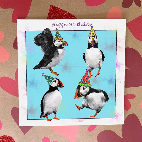 Puffin Card, Puffin Birthday Card, Bird Birthday card, Personalise message, Love puffins - Puffin greetings card - Send direct - Friend gift