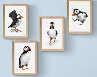 Puffin Print Collection, Large Bird Paintings, Puffin Poster Set, Puffin Wall Art, Nursery Puffin Poster, Christmas Gift Art, Puffin Gift