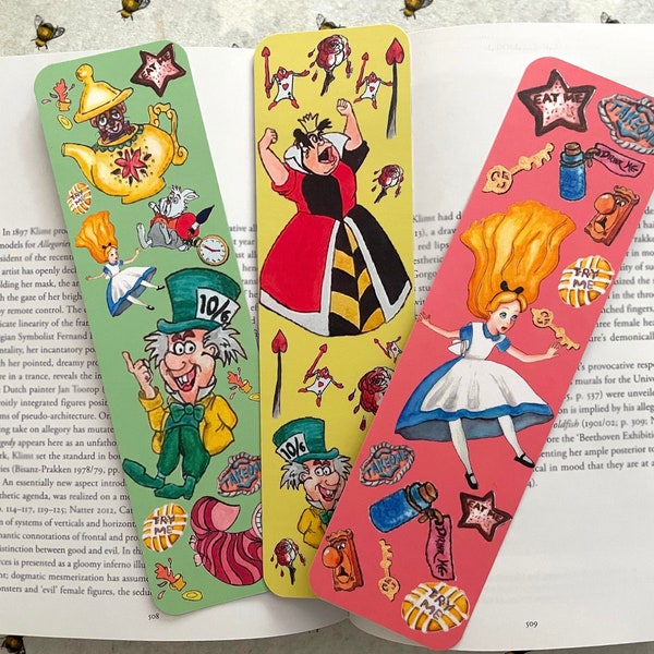Alice in Wonderland Bookmark, Storybook Characters book mark set, Mad hatters tea party page keeper, Queen of Hearts Book accessories, Alice