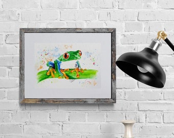 Frog Art Print, Red Eyed Tree Frog, Watercolour Frog painting, Frog gift, Frog lovers present, Gift for Mom, Dad, Brother, Sister, Wall Art