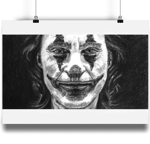 Joker Art Kohlezeichnung Schwarz Weiss Wandkunst Joaquin Etsy