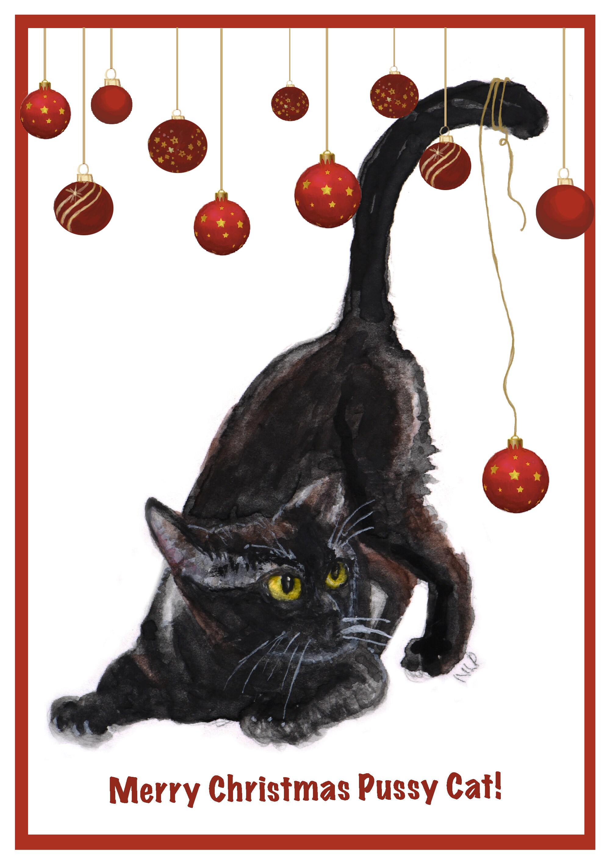 Christmas Card Cat Christmas Card Cute Cat Card Personalise Etsy UK