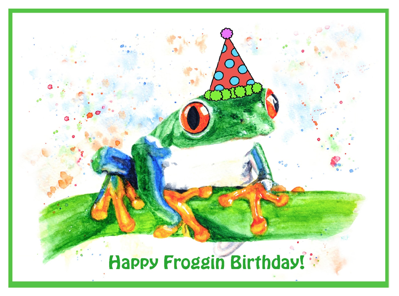 Frosch Geburtstagskarte, Geburtstagskarte, rot gemusterter Baumfrosch