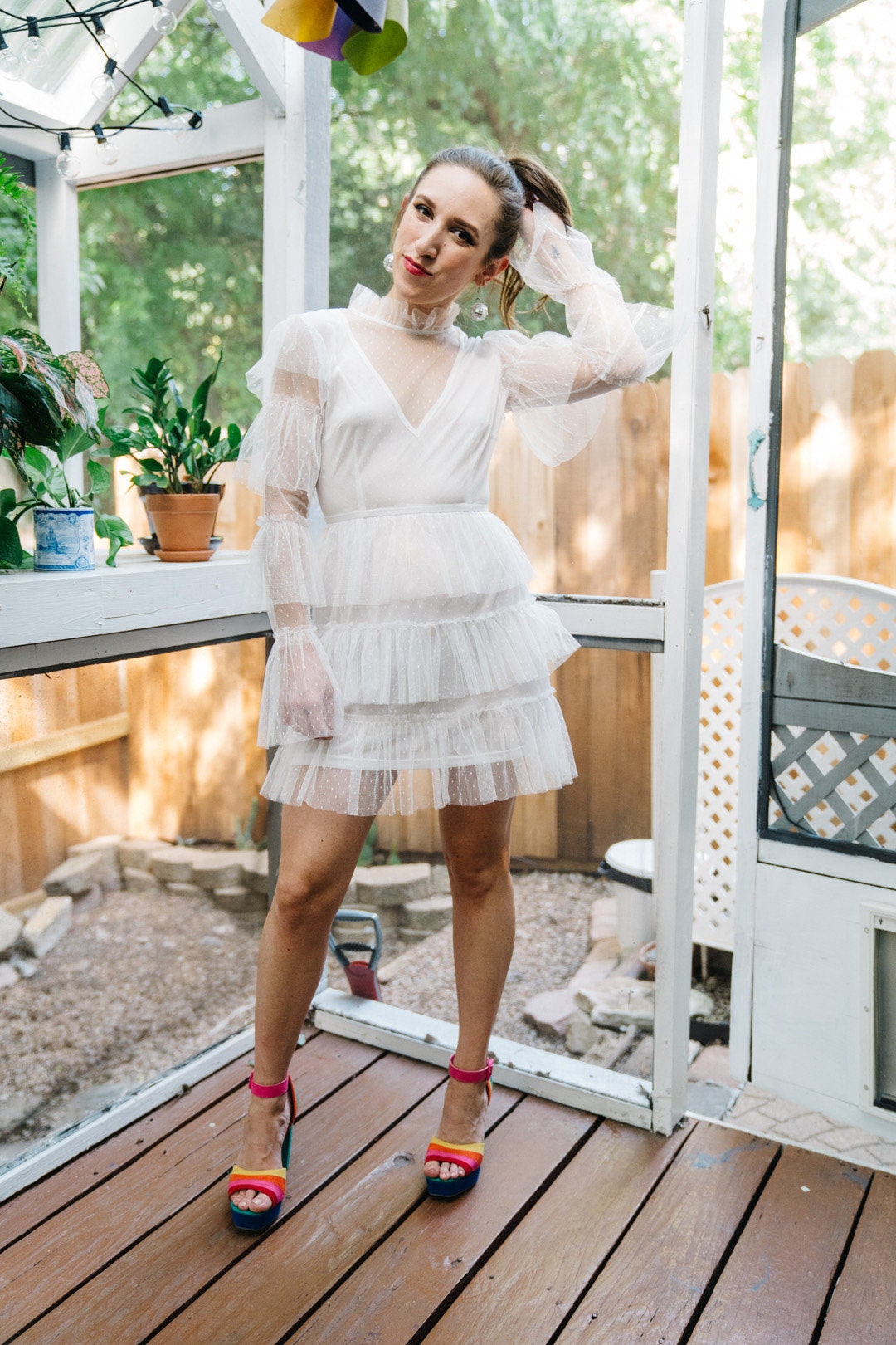 white dress ruffles