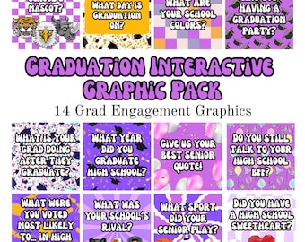 Paquete gráfico de graduación, publicaciones de participación de graduados para redes sociales, publicaciones de Instagram y Facebook, gráficos interactivos para graduación