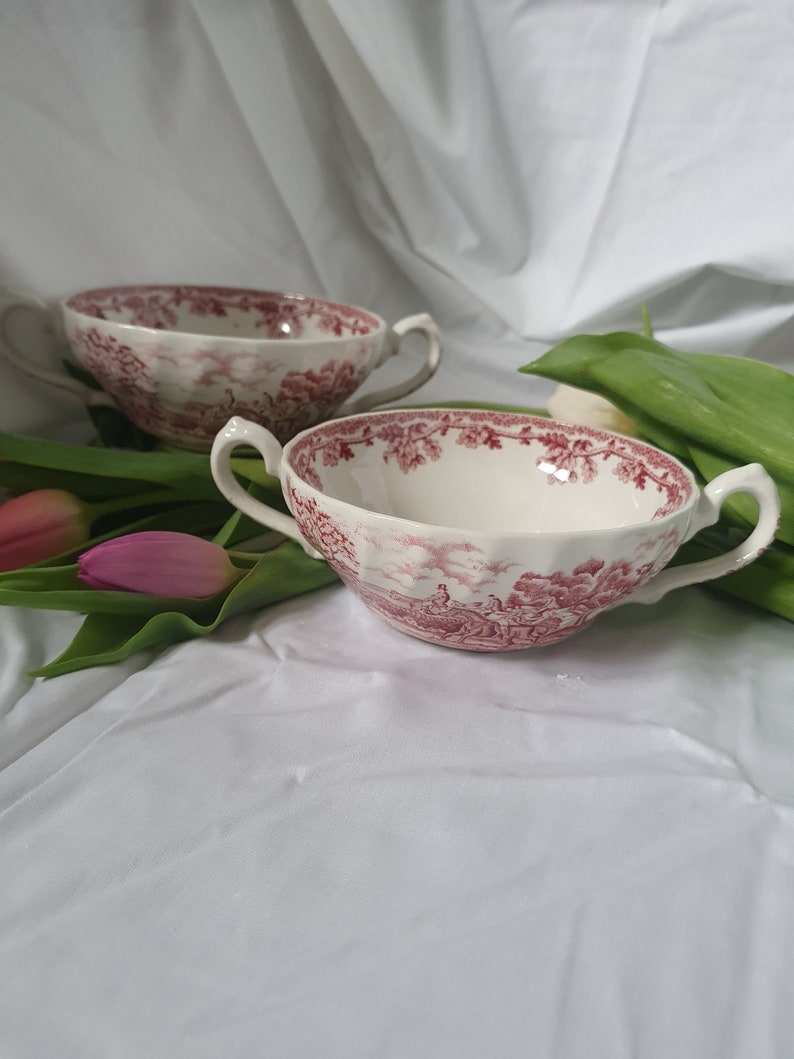 Two Pink Soup Bowls Made in England by Myotts Country Life Etsy